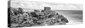 ¡Viva Mexico! Panoramic Collection - Tulum Ruins B&W-Philippe Hugonnard-Stretched Canvas