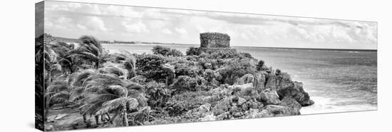 ¡Viva Mexico! Panoramic Collection - Tulum Ruins B&W-Philippe Hugonnard-Stretched Canvas