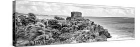 ¡Viva Mexico! Panoramic Collection - Tulum Ruins B&W-Philippe Hugonnard-Stretched Canvas