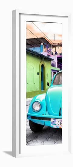 ¡Viva Mexico! Panoramic Collection - Turquoise VW Beetle Car and Colorful Houses-Philippe Hugonnard-Framed Photographic Print