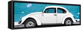 ¡Viva Mexico! Panoramic Collection - White VW Beetle Car and Blue Street Wall-Philippe Hugonnard-Framed Stretched Canvas