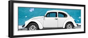 ¡Viva Mexico! Panoramic Collection - White VW Beetle Car and Blue Street Wall-Philippe Hugonnard-Framed Photographic Print