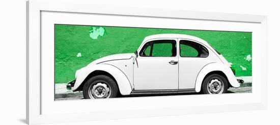 ¡Viva Mexico! Panoramic Collection - White VW Beetle Car and Green Street Wall-Philippe Hugonnard-Framed Photographic Print