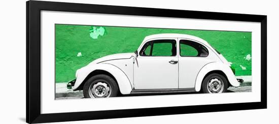 ¡Viva Mexico! Panoramic Collection - White VW Beetle Car and Green Street Wall-Philippe Hugonnard-Framed Photographic Print