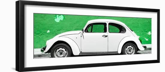 ¡Viva Mexico! Panoramic Collection - White VW Beetle Car and Green Street Wall-Philippe Hugonnard-Framed Photographic Print