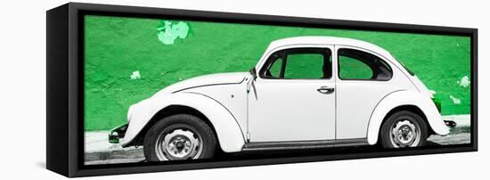 ¡Viva Mexico! Panoramic Collection - White VW Beetle Car and Green Street Wall-Philippe Hugonnard-Framed Stretched Canvas