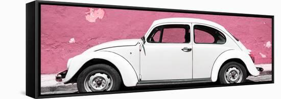 ¡Viva Mexico! Panoramic Collection - White VW Beetle Car and Light Pink Street Wall-Philippe Hugonnard-Framed Stretched Canvas