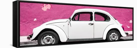 ¡Viva Mexico! Panoramic Collection - White VW Beetle Car and Pink Street Wall-Philippe Hugonnard-Framed Stretched Canvas