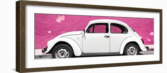 ¡Viva Mexico! Panoramic Collection - White VW Beetle Car and Pink Street Wall-Philippe Hugonnard-Framed Photographic Print