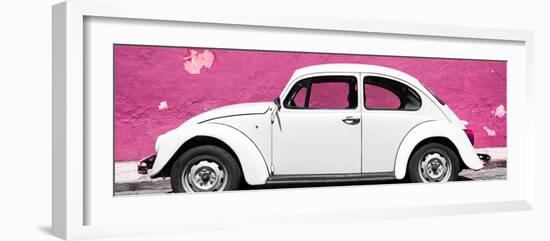 ¡Viva Mexico! Panoramic Collection - White VW Beetle Car and Pink Street Wall-Philippe Hugonnard-Framed Photographic Print