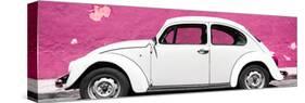 ¡Viva Mexico! Panoramic Collection - White VW Beetle Car and Pink Street Wall-Philippe Hugonnard-Stretched Canvas