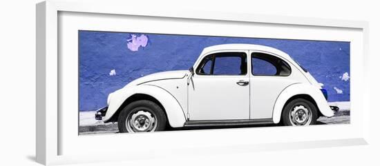 ¡Viva Mexico! Panoramic Collection - White VW Beetle Car and Royal Blue Street Wall-Philippe Hugonnard-Framed Photographic Print