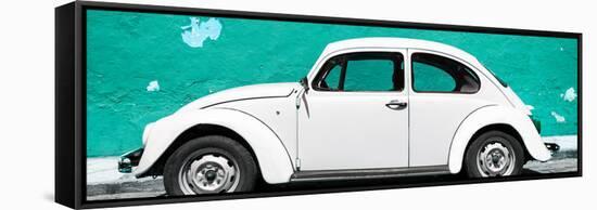 ¡Viva Mexico! Panoramic Collection - White VW Beetle Car and Turquoise Street Wall-Philippe Hugonnard-Framed Stretched Canvas