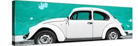 ¡Viva Mexico! Panoramic Collection - White VW Beetle Car and Turquoise Street Wall-Philippe Hugonnard-Stretched Canvas