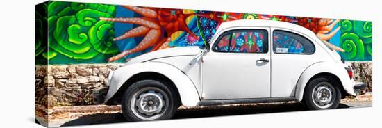 ¡Viva Mexico! Panoramic Collection - White VW Beetle Car in Cancun-Philippe Hugonnard-Stretched Canvas