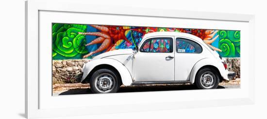 ¡Viva Mexico! Panoramic Collection - White VW Beetle Car in Cancun-Philippe Hugonnard-Framed Photographic Print