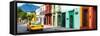 ¡Viva Mexico! Panoramic Collection - Yellow Taxi and Colorful Street in Oaxaca-Philippe Hugonnard-Framed Stretched Canvas