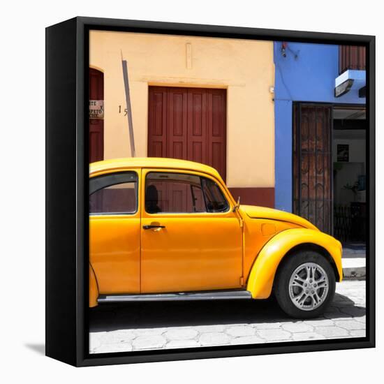 ¡Viva Mexico! Square Collection - "15 Street" Dark Yellow VW Beetle Car-Philippe Hugonnard-Framed Stretched Canvas