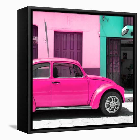 ¡Viva Mexico! Square Collection - "15 Street" Deep Pink VW Beetle Car-Philippe Hugonnard-Framed Stretched Canvas