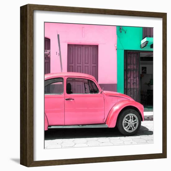 ¡Viva Mexico! Square Collection - "15 Street" Hot Pink VW Beetle Car-Philippe Hugonnard-Framed Photographic Print