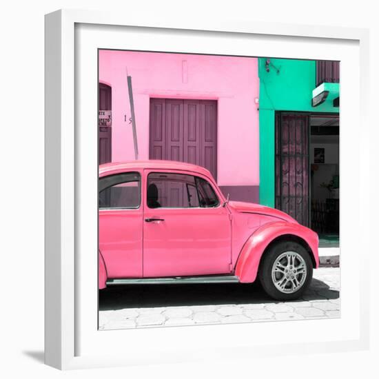 ¡Viva Mexico! Square Collection - "15 Street" Hot Pink VW Beetle Car-Philippe Hugonnard-Framed Photographic Print