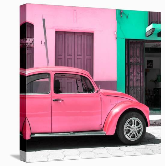 ¡Viva Mexico! Square Collection - "15 Street" Hot Pink VW Beetle Car-Philippe Hugonnard-Stretched Canvas