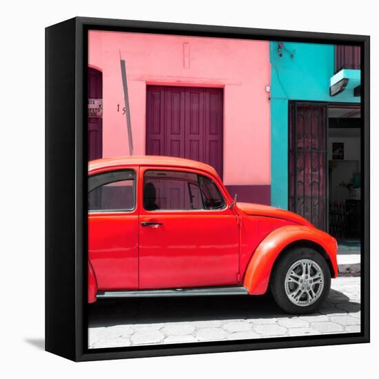 ¡Viva Mexico! Square Collection - "15 Street" Red VW Beetle Car-Philippe Hugonnard-Framed Stretched Canvas