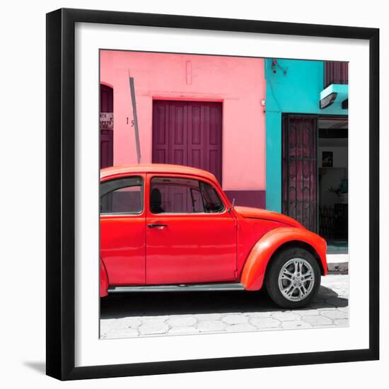 ¡Viva Mexico! Square Collection - "15 Street" Red VW Beetle Car-Philippe Hugonnard-Framed Photographic Print