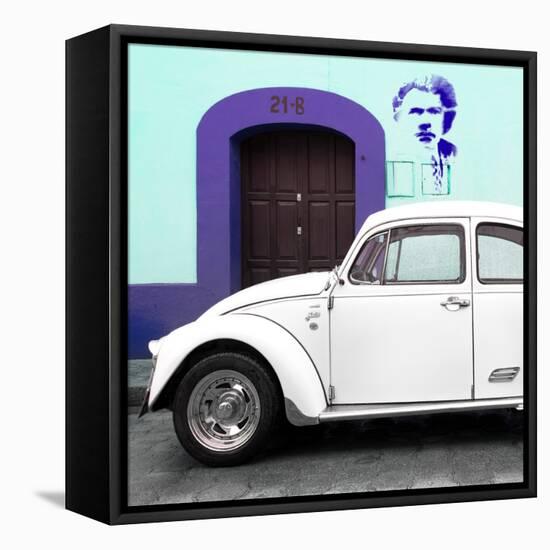 ¡Viva Mexico! Square Collection - "21-B" White VW Beetle Car II-Philippe Hugonnard-Framed Stretched Canvas