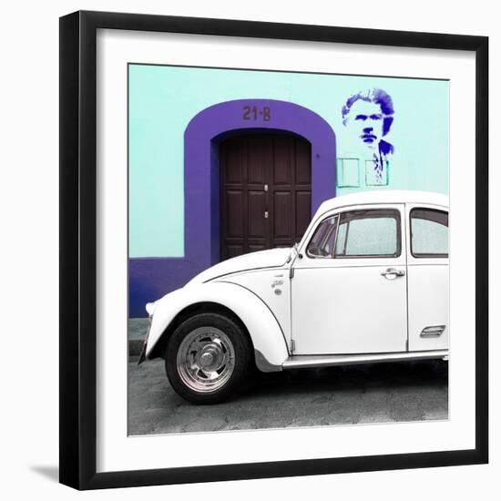 ¡Viva Mexico! Square Collection - "21-B" White VW Beetle Car II-Philippe Hugonnard-Framed Photographic Print