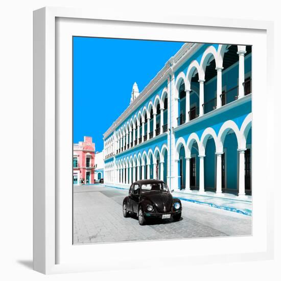 ¡Viva Mexico! Square Collection - Black VW Beetle and Blue Architecture in Campeche-Philippe Hugonnard-Framed Photographic Print