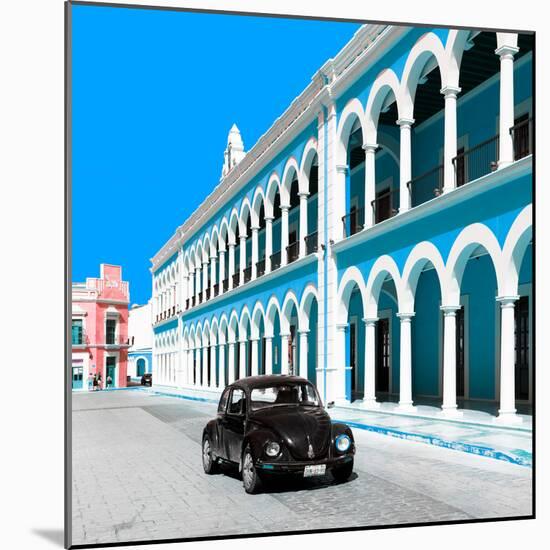 ¡Viva Mexico! Square Collection - Black VW Beetle and Blue Architecture in Campeche-Philippe Hugonnard-Mounted Photographic Print