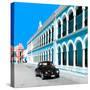 ¡Viva Mexico! Square Collection - Black VW Beetle and Blue Architecture in Campeche-Philippe Hugonnard-Stretched Canvas