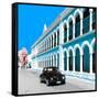 ¡Viva Mexico! Square Collection - Black VW Beetle and Blue Architecture in Campeche-Philippe Hugonnard-Framed Stretched Canvas