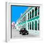 ¡Viva Mexico! Square Collection - Black VW Beetle and Coral Green Architecture in Campeche-Philippe Hugonnard-Framed Photographic Print