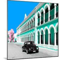 ¡Viva Mexico! Square Collection - Black VW Beetle and Coral Green Architecture in Campeche-Philippe Hugonnard-Mounted Photographic Print