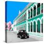 ¡Viva Mexico! Square Collection - Black VW Beetle and Coral Green Architecture in Campeche-Philippe Hugonnard-Stretched Canvas