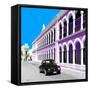 ¡Viva Mexico! Square Collection - Black VW Beetle and Mauve Architecture in Campeche-Philippe Hugonnard-Framed Stretched Canvas