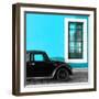 ¡Viva Mexico! Square Collection - Black VW Beetle Car with Blue Street Wall-Philippe Hugonnard-Framed Photographic Print