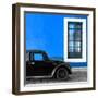 ¡Viva Mexico! Square Collection - Black VW Beetle Car with Dark Blue Street Wall-Philippe Hugonnard-Framed Photographic Print