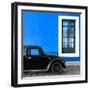 ¡Viva Mexico! Square Collection - Black VW Beetle Car with Dark Blue Street Wall-Philippe Hugonnard-Framed Photographic Print