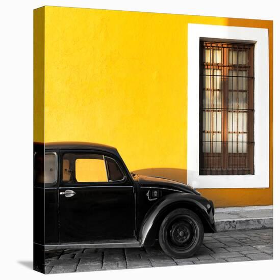 ¡Viva Mexico! Square Collection - Black VW Beetle Car with Gold Street Wall-Philippe Hugonnard-Stretched Canvas