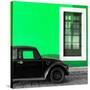 ¡Viva Mexico! Square Collection - Black VW Beetle Car with Green Street Wall-Philippe Hugonnard-Stretched Canvas