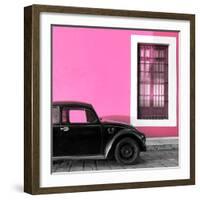 ¡Viva Mexico! Square Collection - Black VW Beetle Car with Hot Pink Street Wall-Philippe Hugonnard-Framed Photographic Print