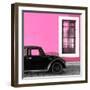 ¡Viva Mexico! Square Collection - Black VW Beetle Car with Hot Pink Street Wall-Philippe Hugonnard-Framed Photographic Print