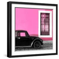 ¡Viva Mexico! Square Collection - Black VW Beetle Car with Hot Pink Street Wall-Philippe Hugonnard-Framed Photographic Print