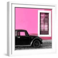 ¡Viva Mexico! Square Collection - Black VW Beetle Car with Hot Pink Street Wall-Philippe Hugonnard-Framed Photographic Print