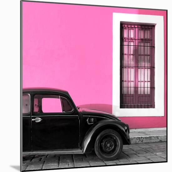 ¡Viva Mexico! Square Collection - Black VW Beetle Car with Hot Pink Street Wall-Philippe Hugonnard-Mounted Photographic Print