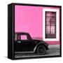 ¡Viva Mexico! Square Collection - Black VW Beetle Car with Hot Pink Street Wall-Philippe Hugonnard-Framed Stretched Canvas