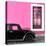 ¡Viva Mexico! Square Collection - Black VW Beetle Car with Hot Pink Street Wall-Philippe Hugonnard-Stretched Canvas